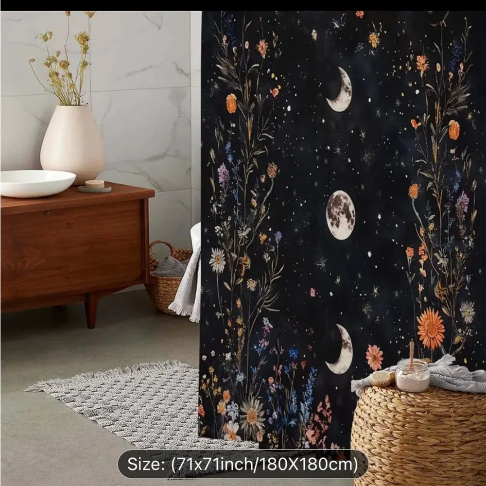 Floral Moon Phase Tapestry - Black